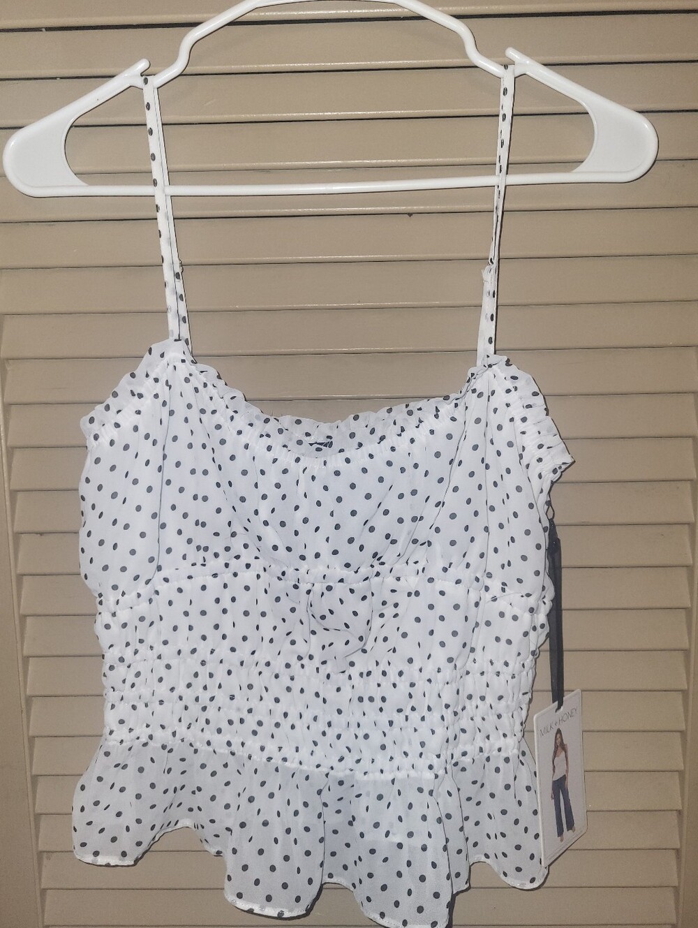 NWT Milk & Honey Polka Dot Smocked Peplum Cami Top - Medium